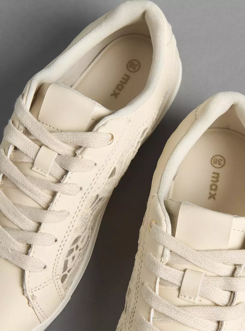 Lace Detail Lace-Up Sneakers-3