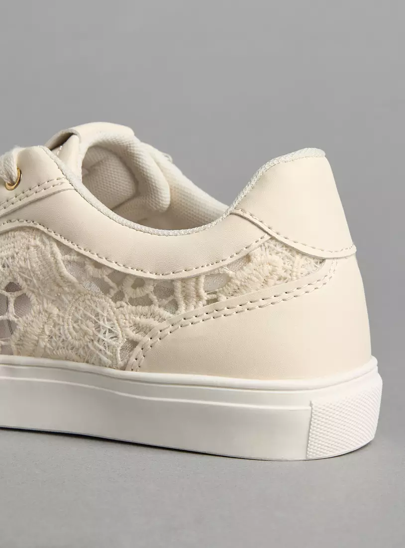 Lace Detail Lace-Up Sneakers-4