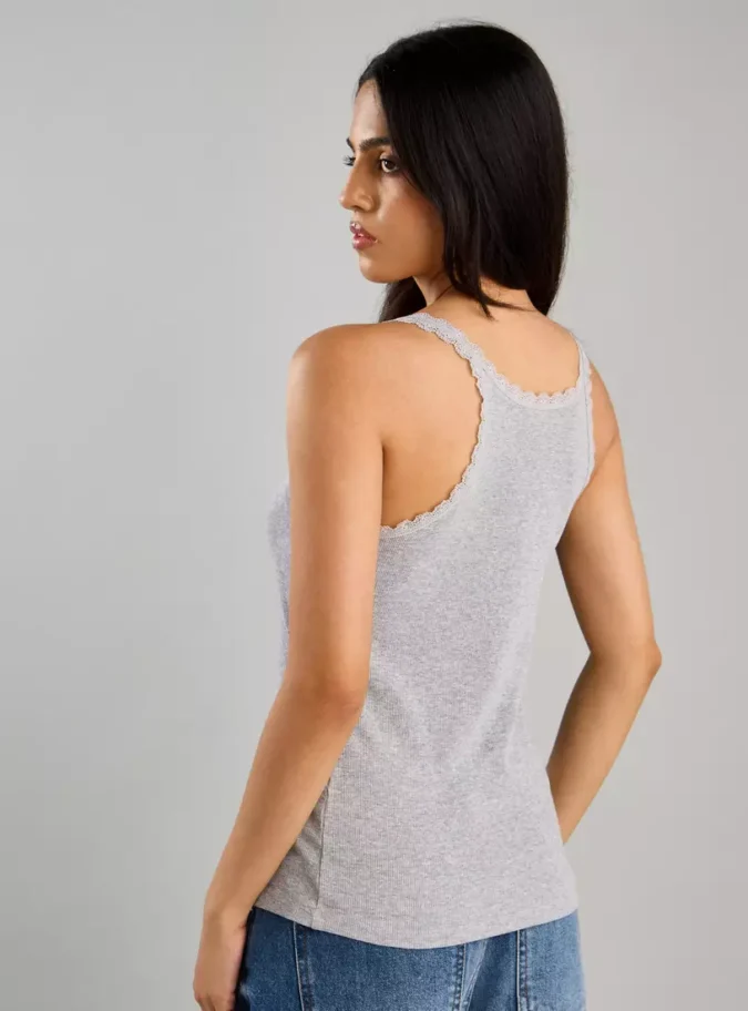Lace Detail Ribbed Tank Top-2