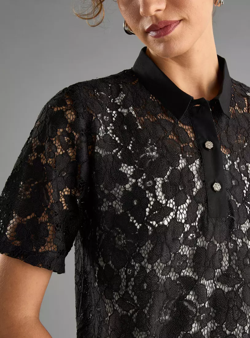 Laced Collared Top-4