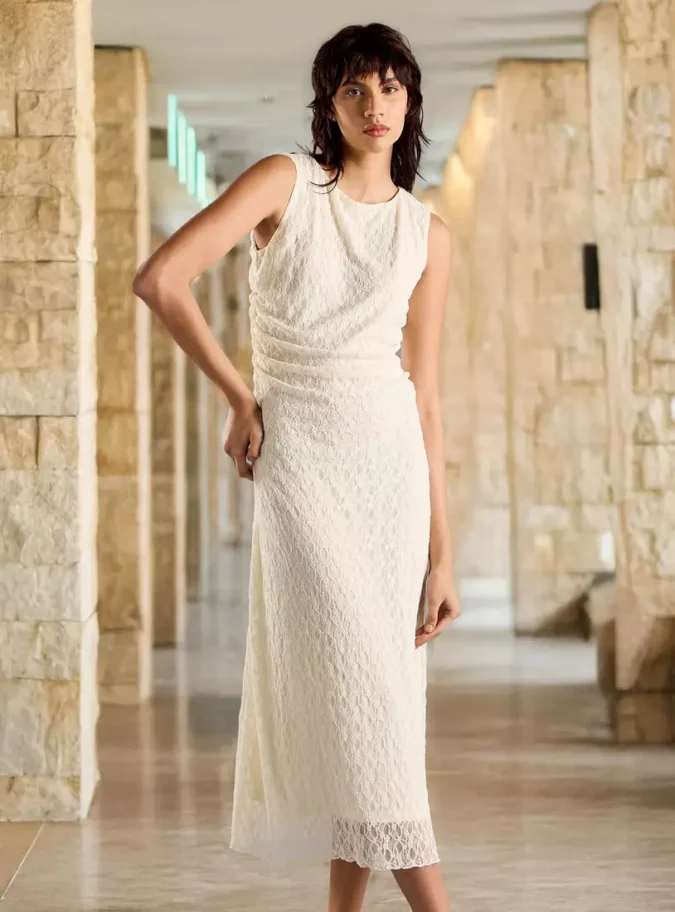 Laced Ruched Sleeveless Midi Dress-1