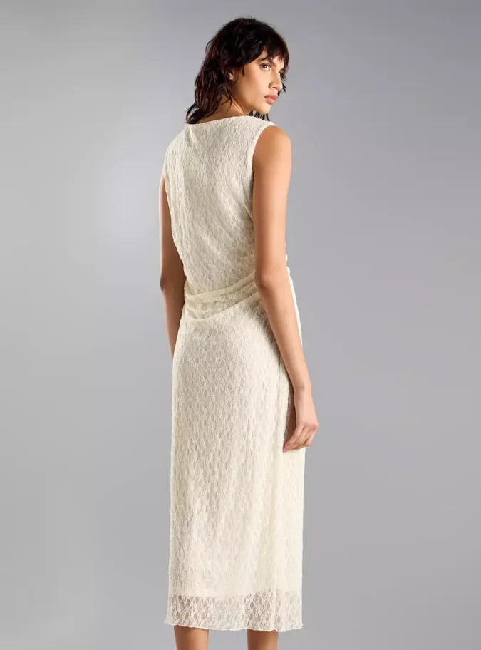 Laced Ruched Sleeveless Midi Dress-2