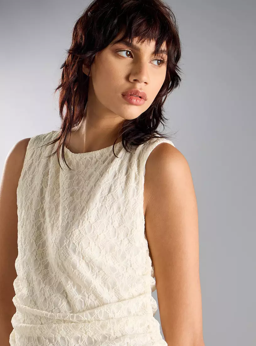 Laced Ruched Sleeveless Midi Dress-3