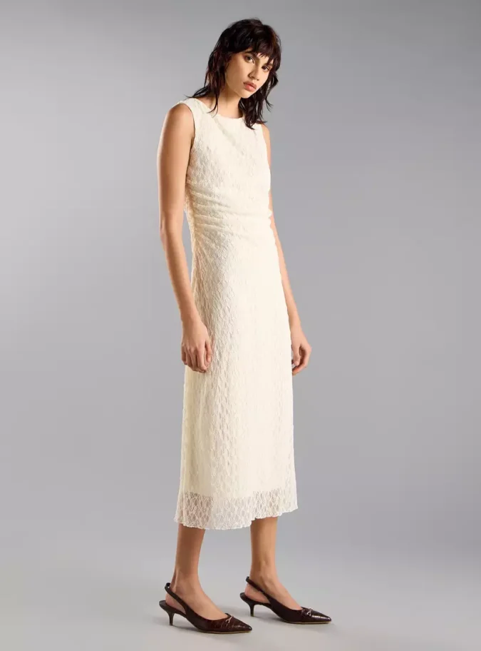 Laced Ruched Sleeveless Midi Dress-4