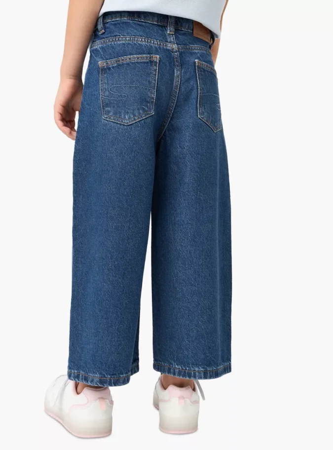 Lee Cooper Girls Solid Wide Leg Jeans with Pockets-3