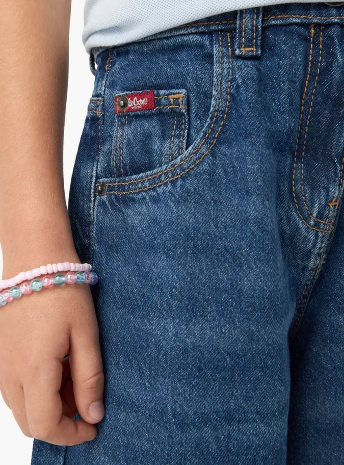 Lee Cooper Girls Solid Wide Leg Jeans with Pockets-4