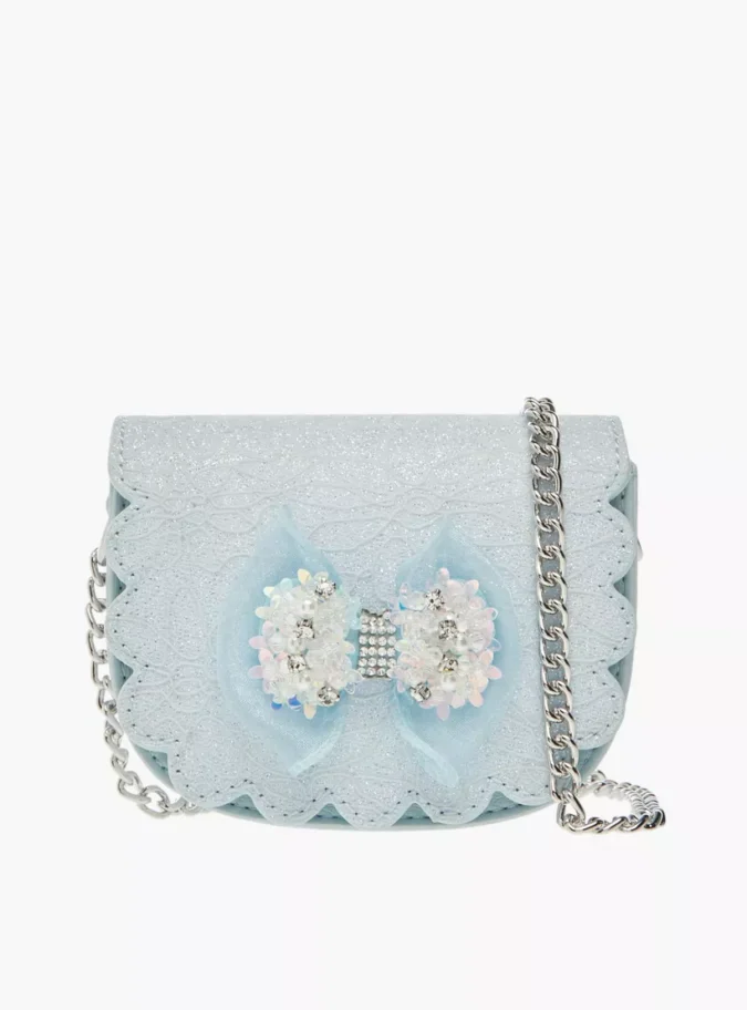 Little Missy Bow Accent Crossbody Bag with Chain Strap and Button Closure-1