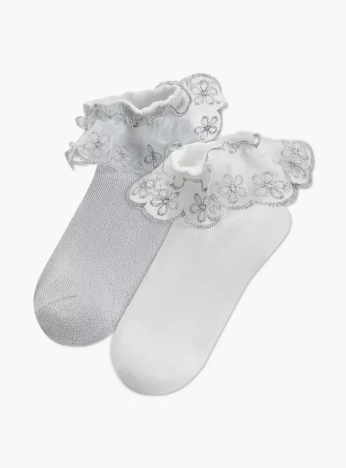 Little Missy Ruffle Detail Ankle Length Socks - Set of 2-1
