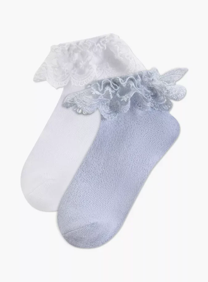 Little Missy Solid Socks with Frill Detail - Set of 2-1