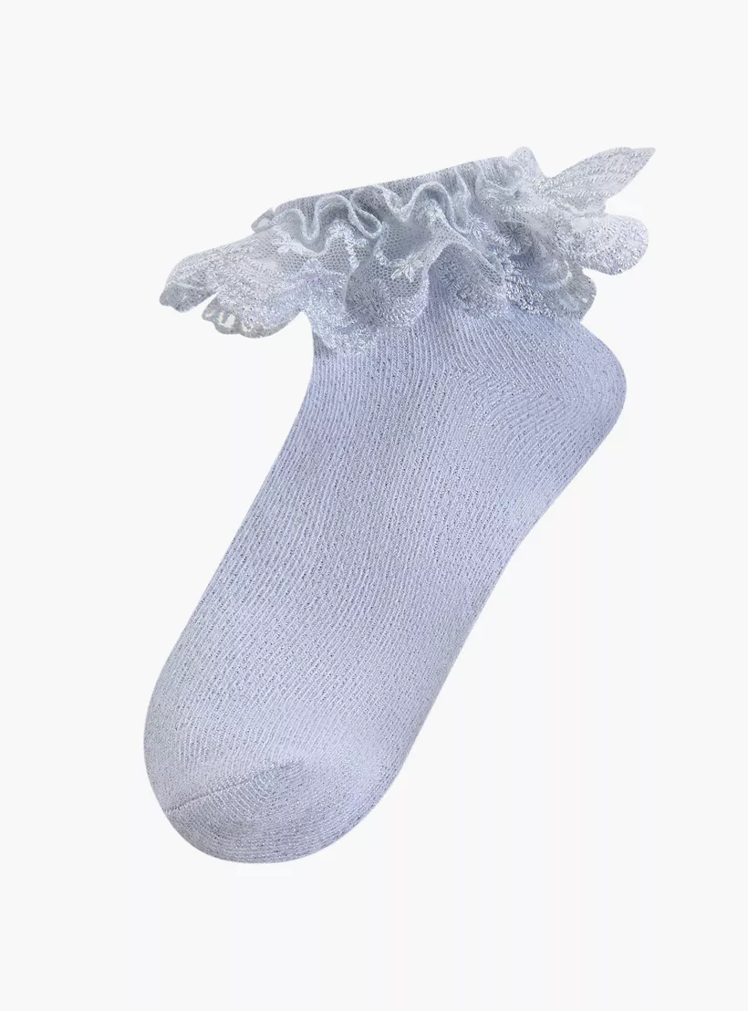 Little Missy Solid Socks with Frill Detail - Set of 2-2