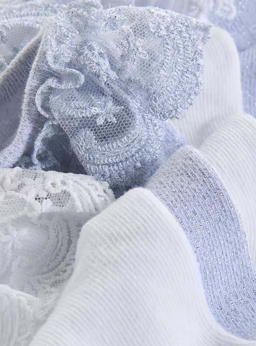 Little Missy Solid Socks with Frill Detail - Set of 2-4