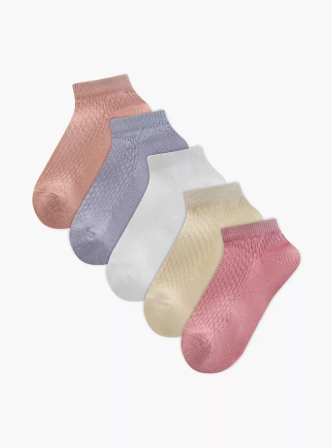 Little Missy Textured Ankle Length Socks - Set of 5-1