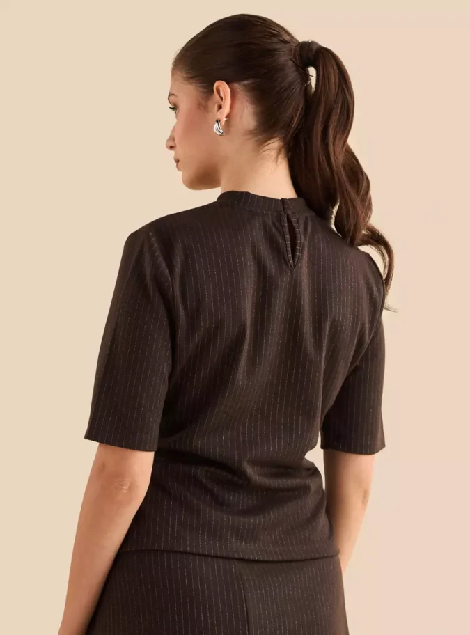 Lurex Ruched Top with Belt Accent-2