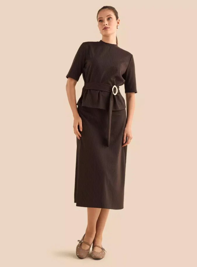 Lurex Ruched Top with Belt Accent-4