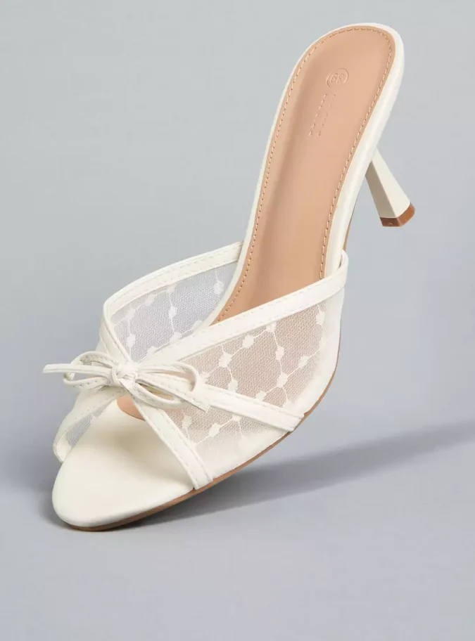 Mesh and Bow Detail Sandals with Stiletto Heels-1