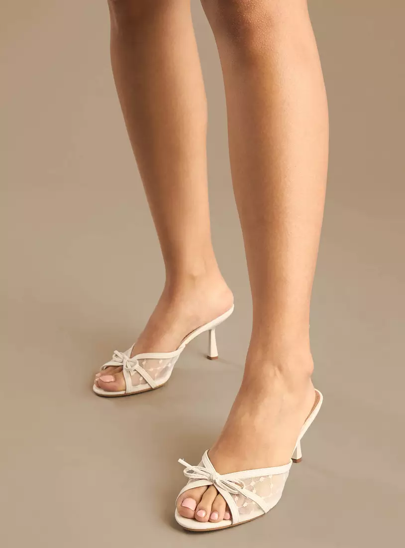 Mesh and Bow Detail Sandals with Stiletto Heels-2