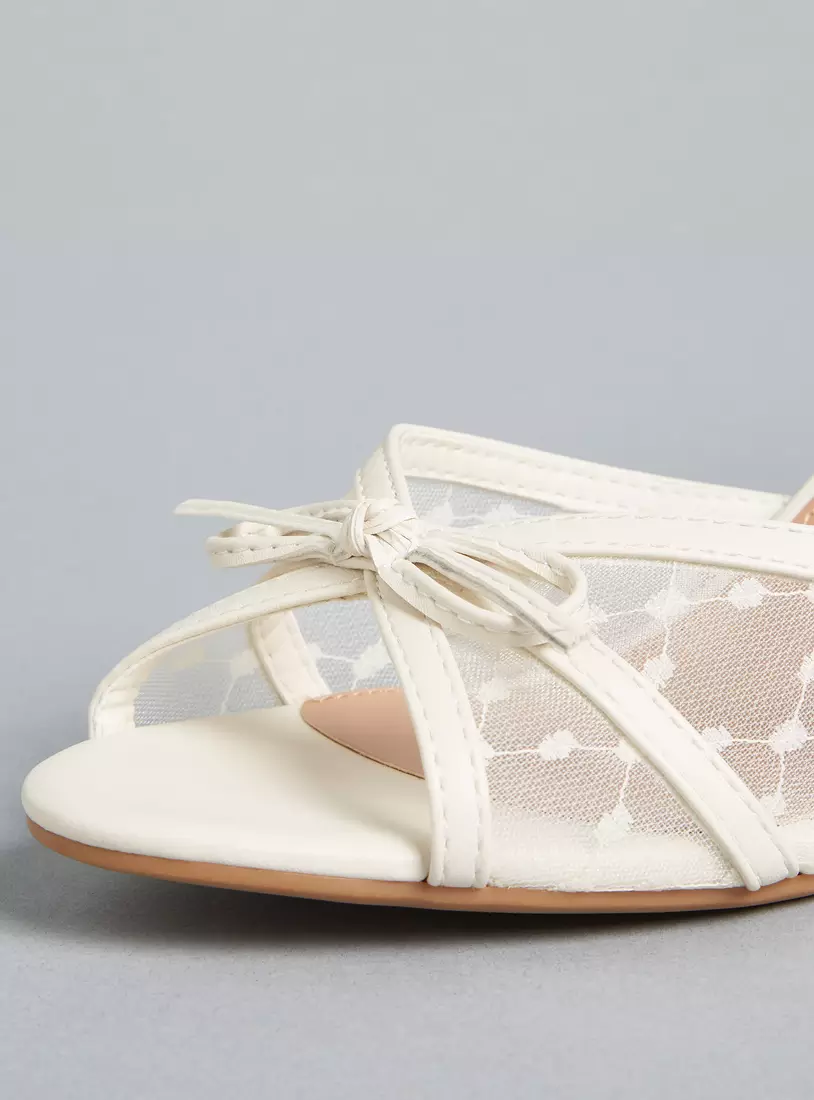 Mesh and Bow Detail Sandals with Stiletto Heels-3