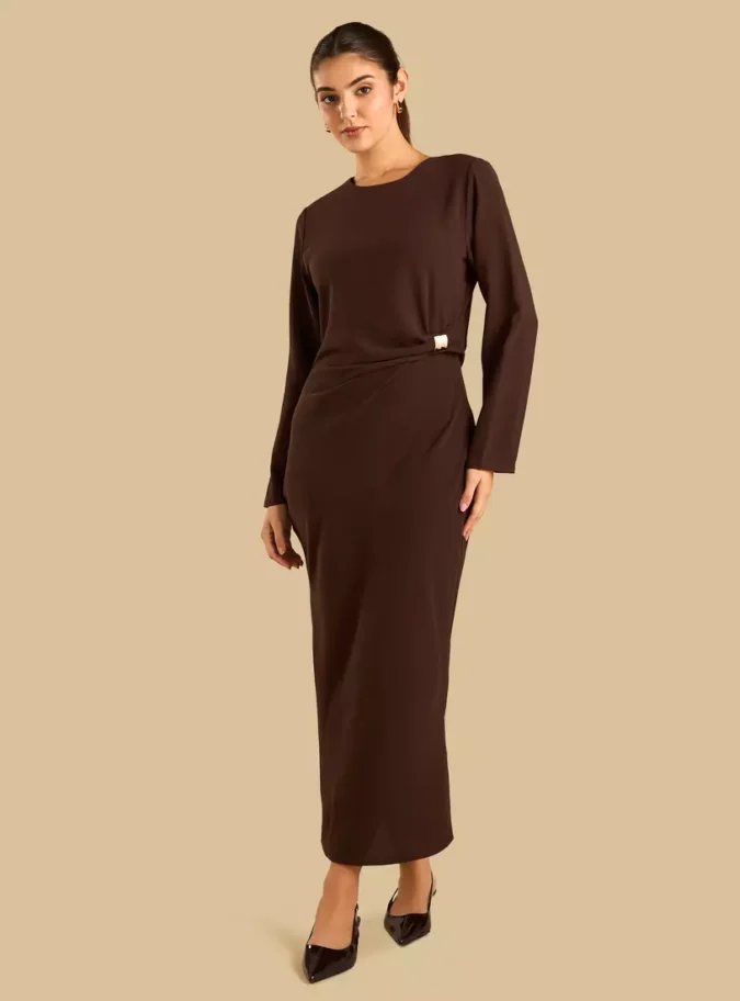 Metal Accent Dress with Side Slit-1