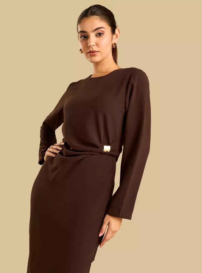 Metal Accent Dress with Side Slit-4