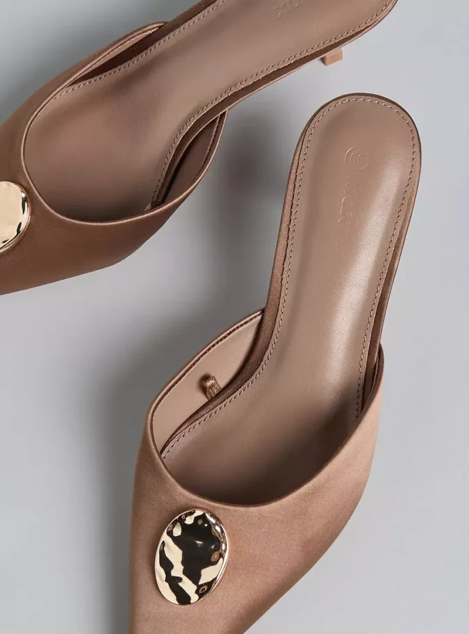 Metal Accent Pointed Toe Slip-On Shoes with Stiletto Heels-3