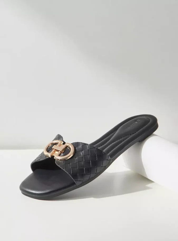 Metal Accent Slip-On Flat Sandals-1