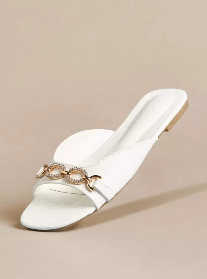 Metal Accent Slip-On Flat Sandals-1