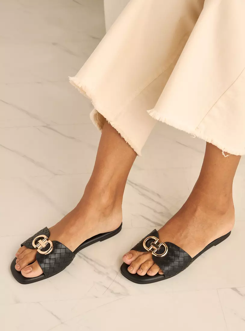 Metal Accent Slip-On Flat Sandals-2