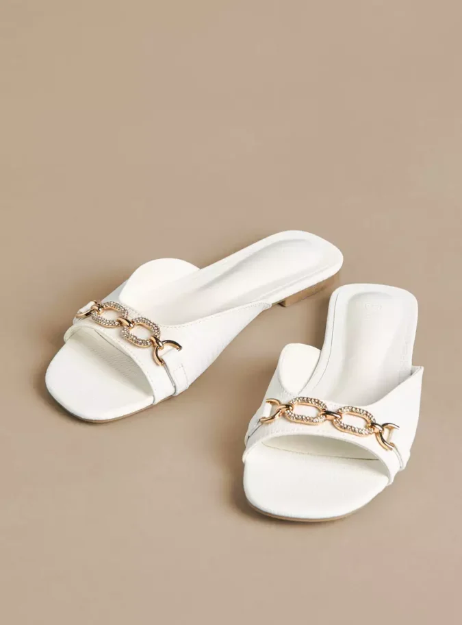 Metal Accent Slip-On Flat Sandals-2