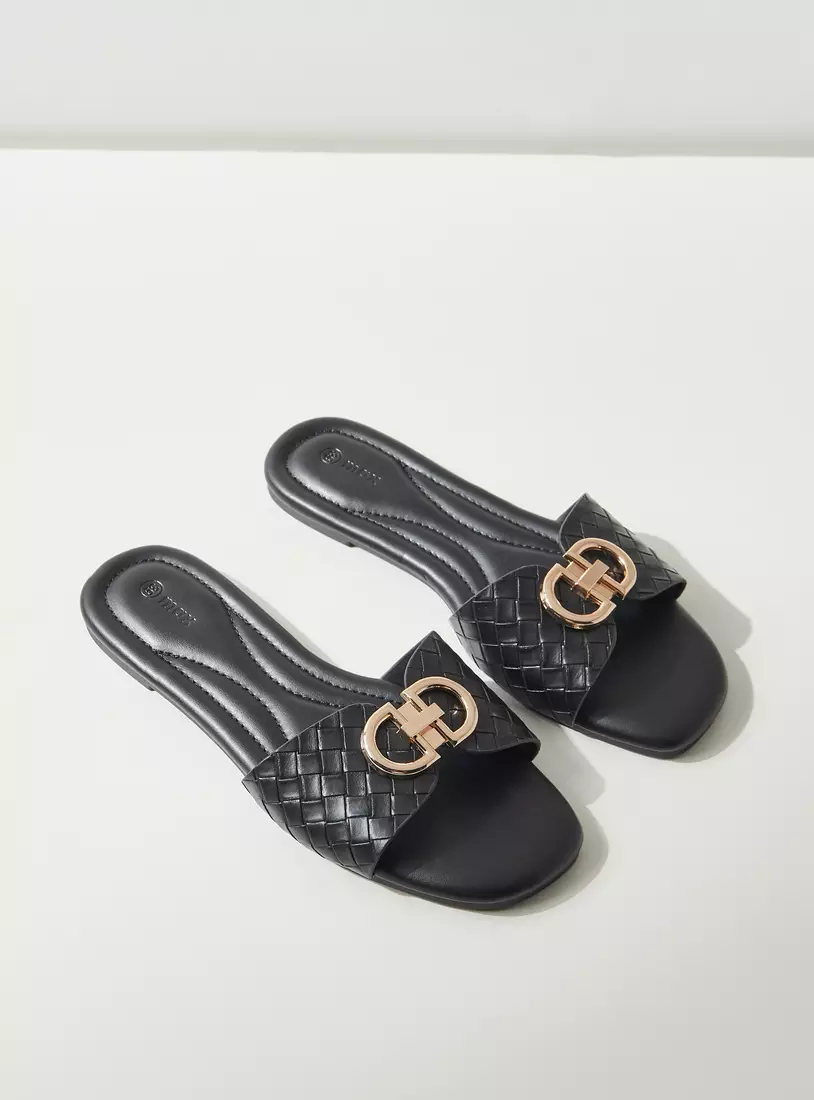 Metal Accent Slip-On Flat Sandals-3