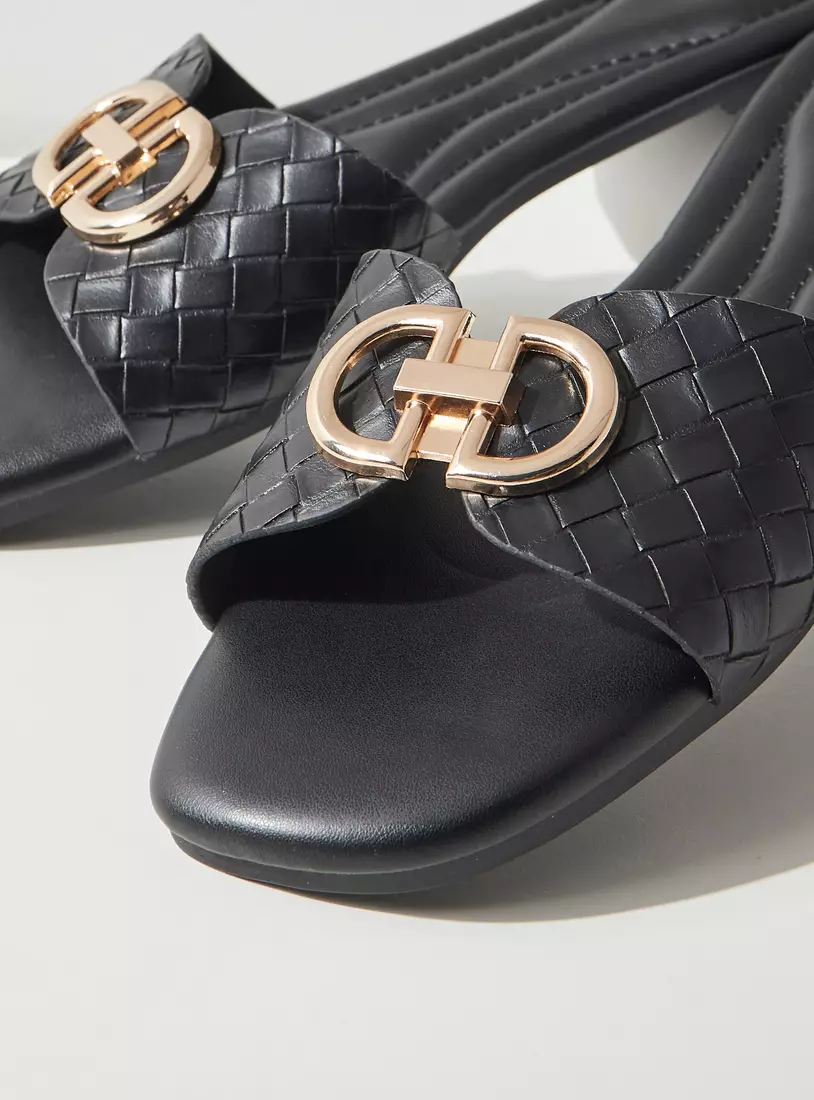 Metal Accent Slip-On Flat Sandals-4