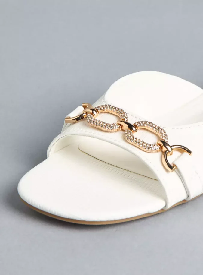 Metal Accent Slip-On Flat Sandals-4