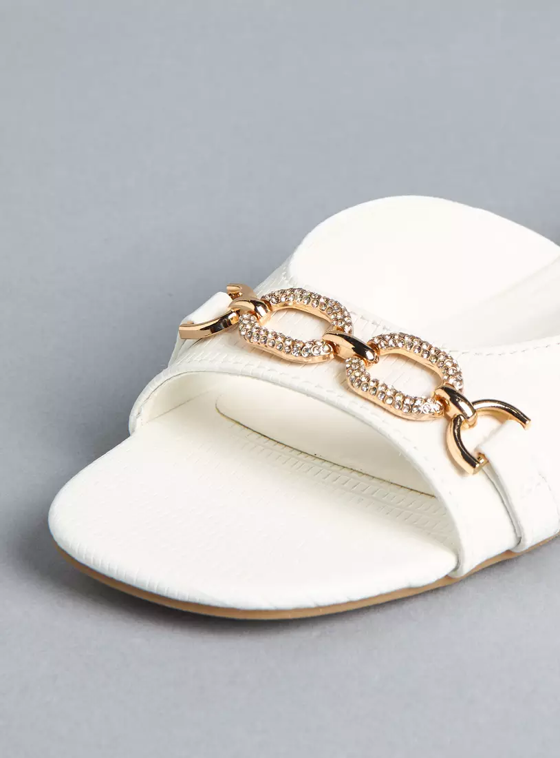 Metal Accent Slip-On Flat Sandals-4