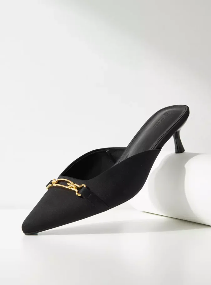 Metallic Accent Slip-On Mules with Kitten Heels-1