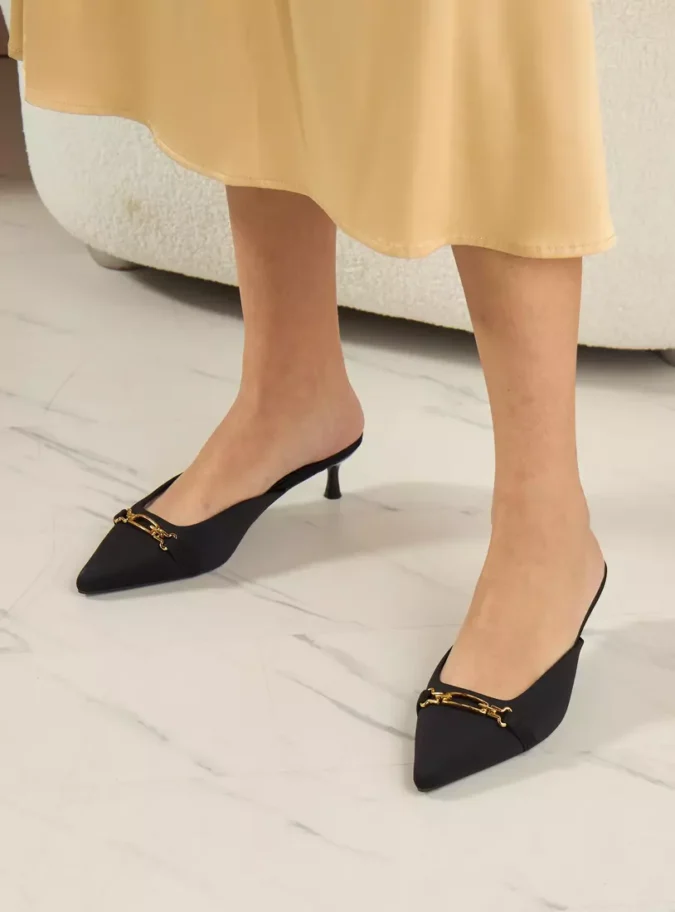 Metallic Accent Slip-On Mules with Kitten Heels-2