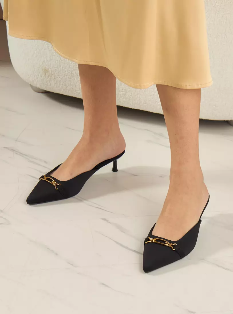 Metallic Accent Slip-On Mules with Kitten Heels-2