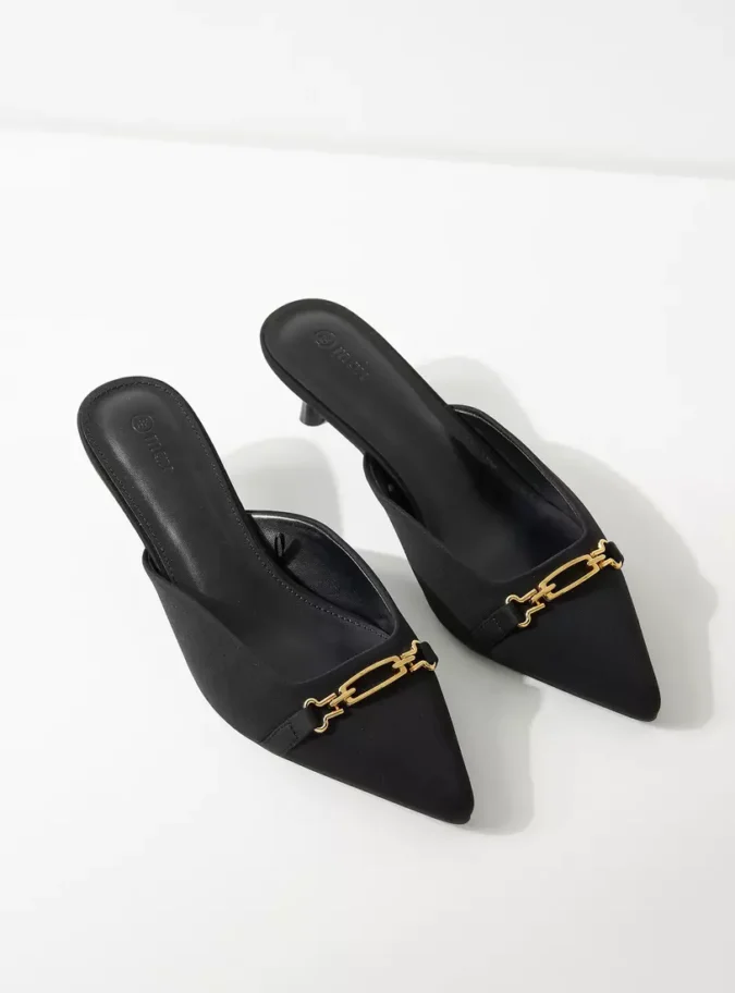 Metallic Accent Slip-On Mules with Kitten Heels-3