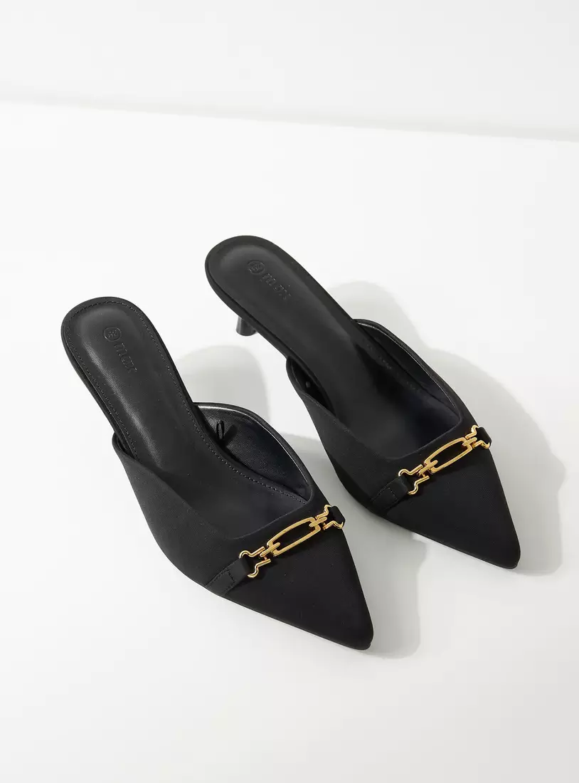 Metallic Accent Slip-On Mules with Kitten Heels-3