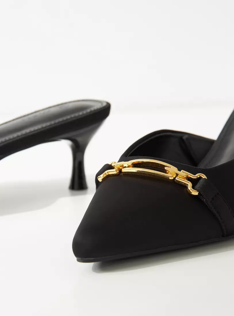 Metallic Accent Slip-On Mules with Kitten Heels-4