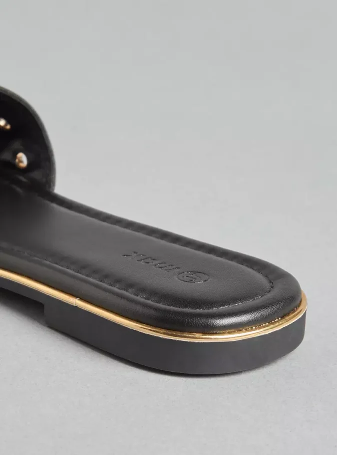 Metallic Eyelet Detail Slip-On Sandals-4