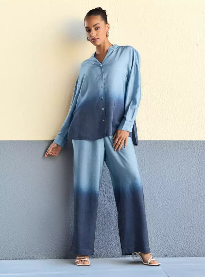 Ombre Mandarin Collar Shirt-1