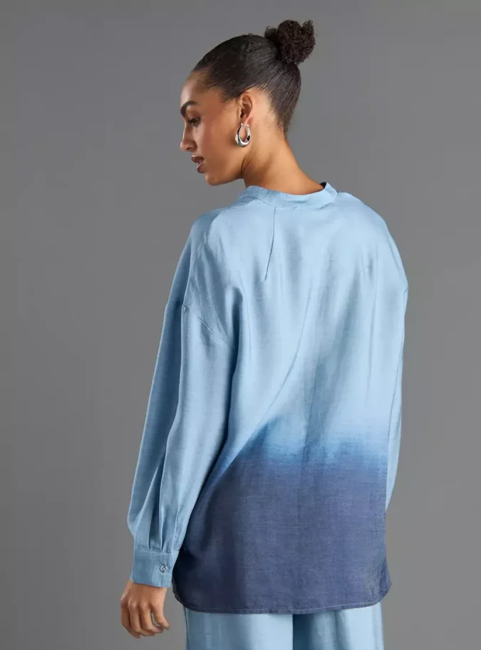 Ombre Mandarin Collar Shirt-2