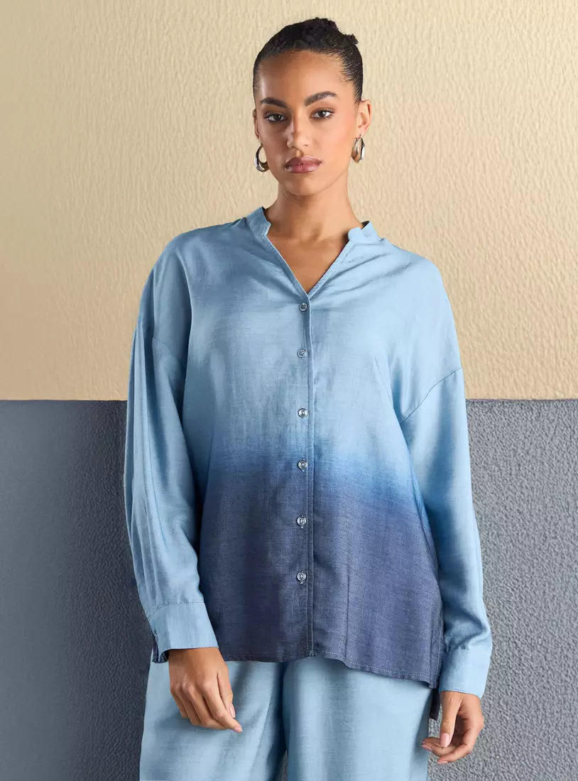 Ombre Mandarin Collar Shirt-4