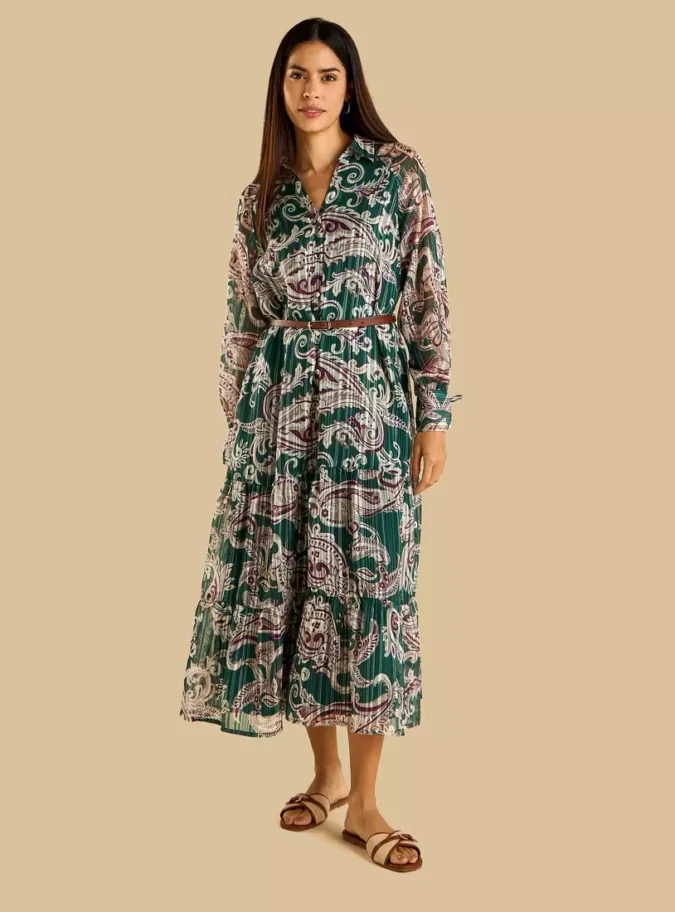 Paisley Print Belted Shirt Dress-1
