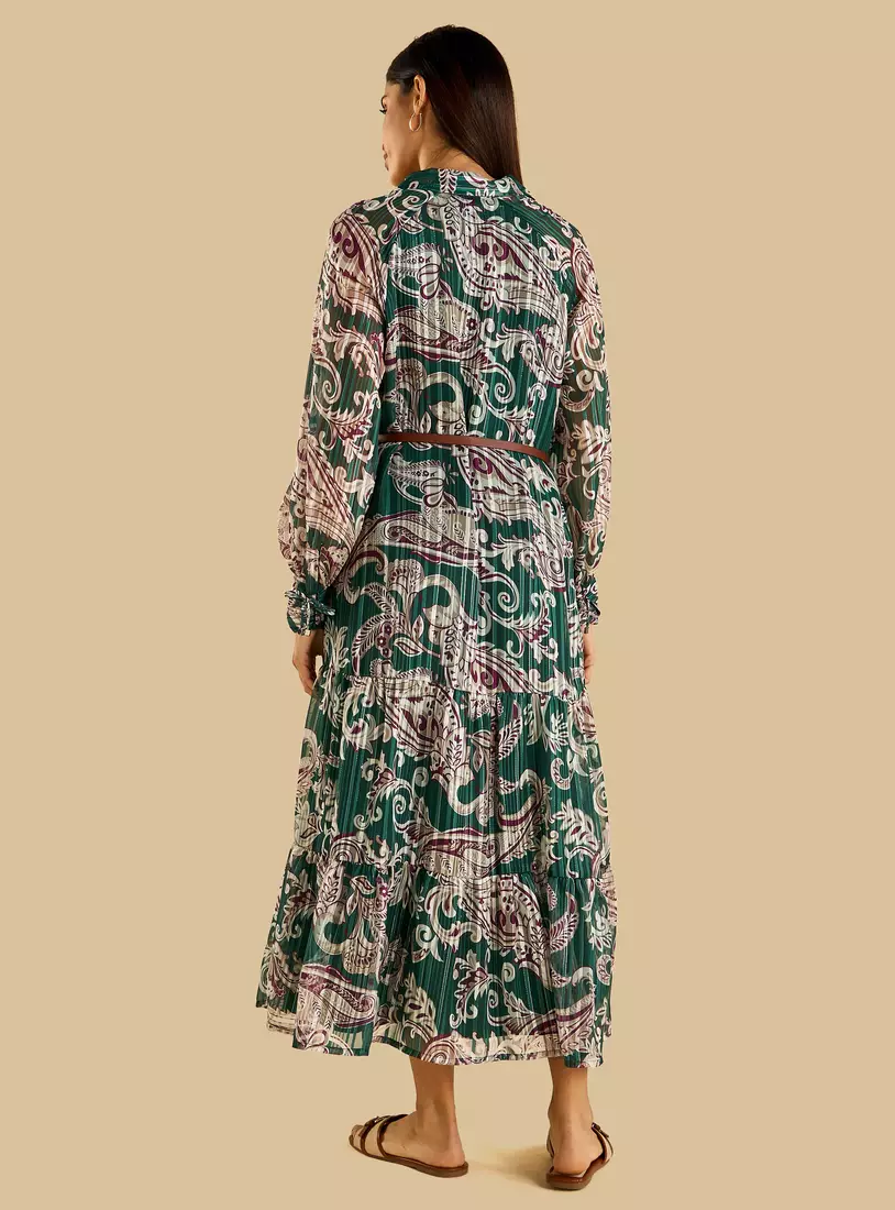 Paisley Print Belted Shirt Dress-2