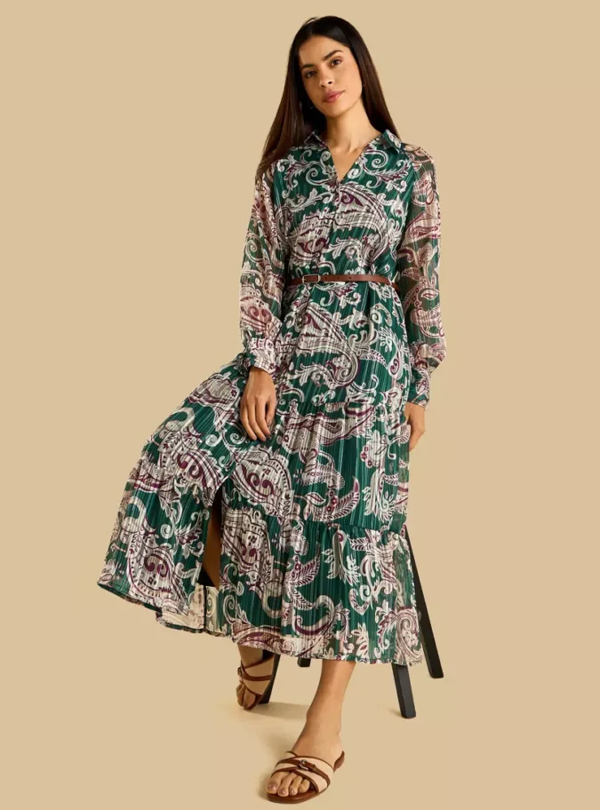 Paisley Print Belted Shirt Dress-4