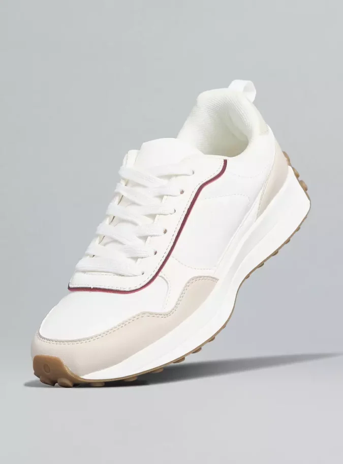 Panelled Lace-Up Sneakers with Pull Tabs-1