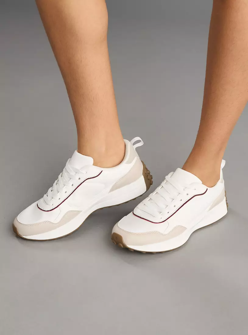 Panelled Lace-Up Sneakers with Pull Tabs-2