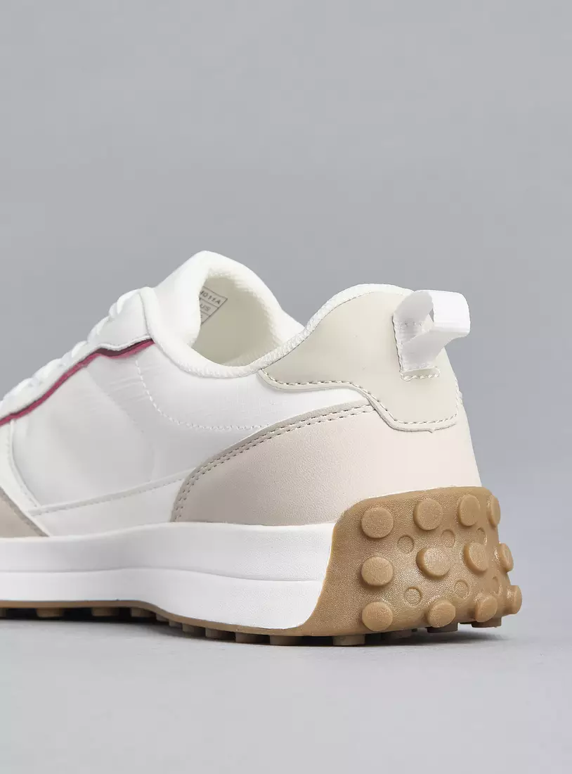 Panelled Lace-Up Sneakers with Pull Tabs-3