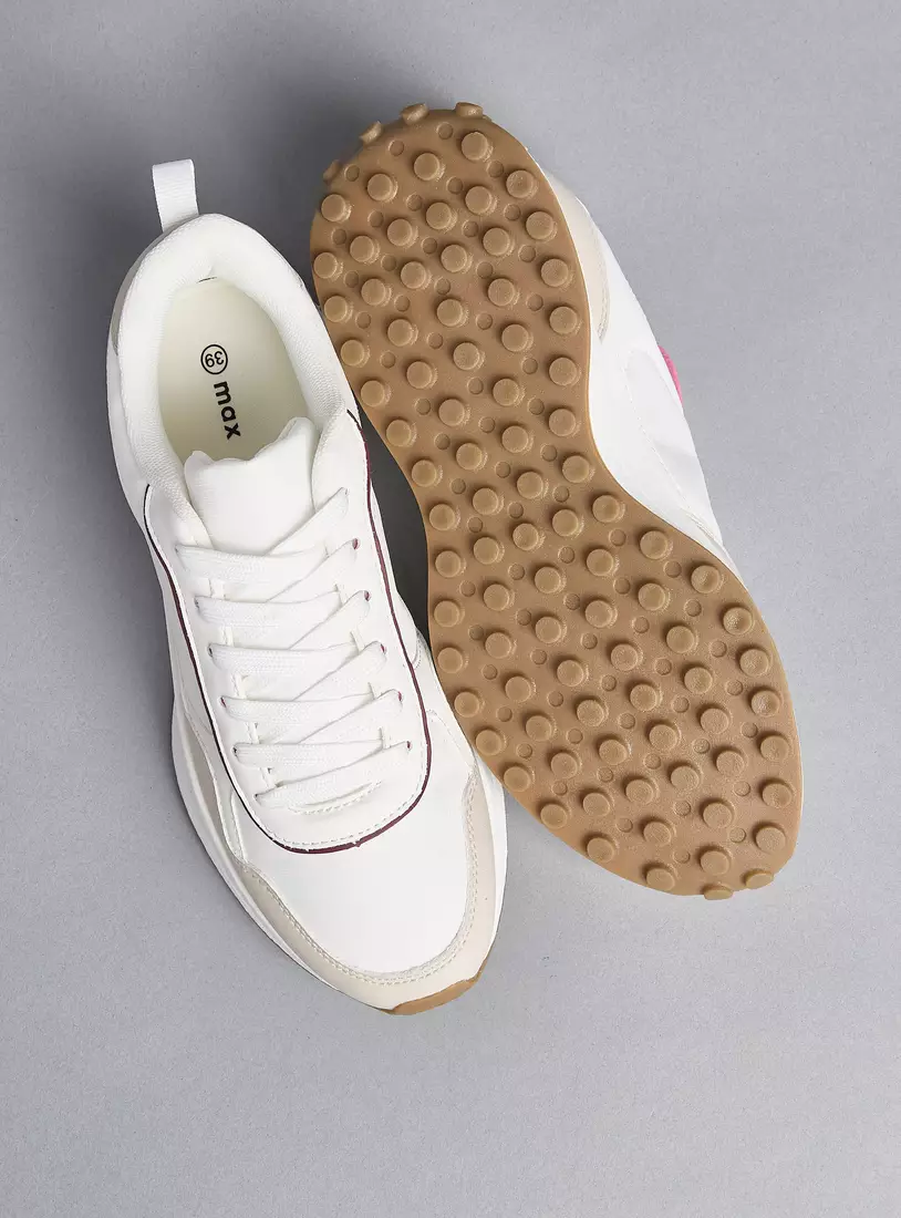 Panelled Lace-Up Sneakers with Pull Tabs-4