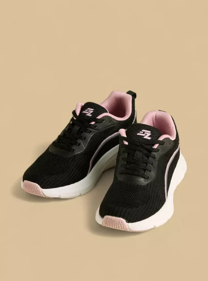 Panelled Sports Shoes with Lace-Up Closure -1